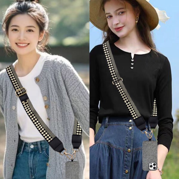 Phone Lanyard Crossbody Strap Black Grid