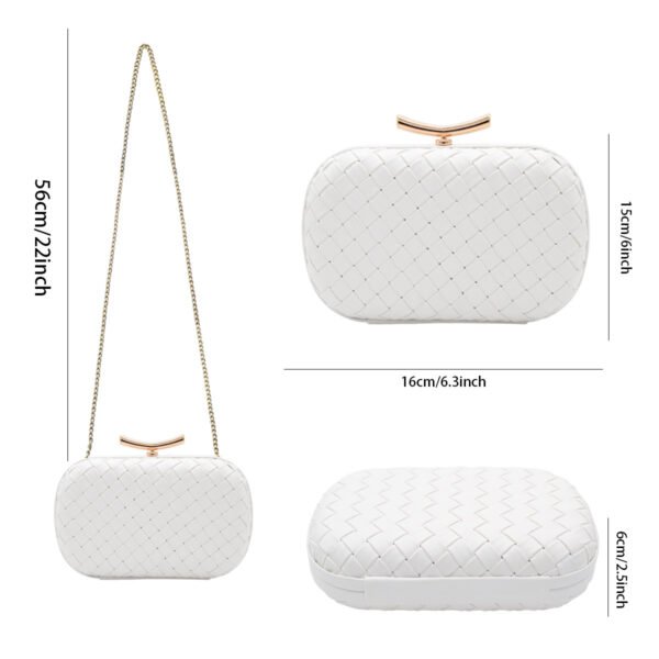 PU Leather Woven Wedding Guest Clutch Metal Chain Shoulder Crossbody Bag White
