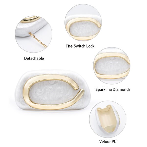 Light luxury acrylic Wedding Guest Clutch Metal Chain Shoulder Crossbody Bag White