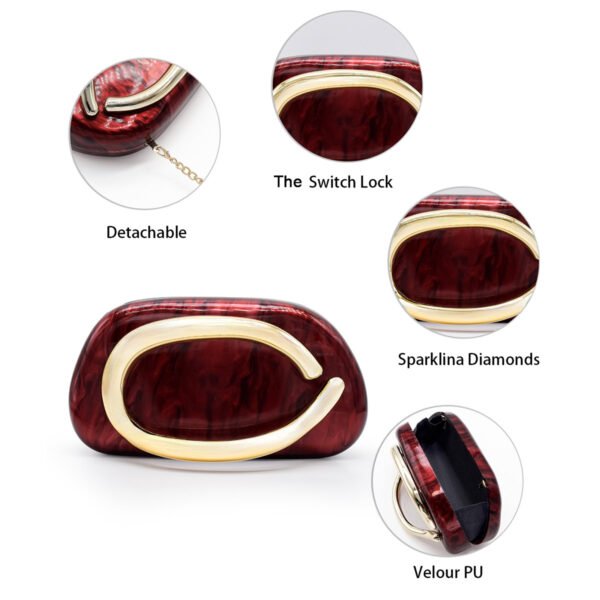 未标题-llL1 Light luxury acrylic Wedding Guest Clutch Metal Chain Shoulder Crossbody Bag Red