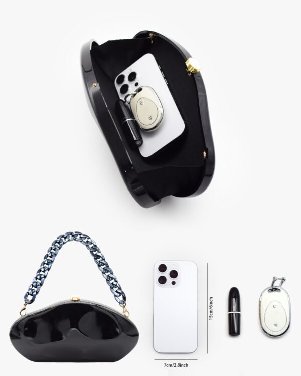 Ladies ‘wedding Party Dinner Bag,Metal Chain Shoulder Bag Black