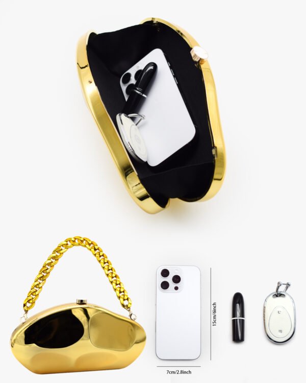 Ladies ‘wedding Party Dinner Bag,Metal Chain Shoulder Bag Gold