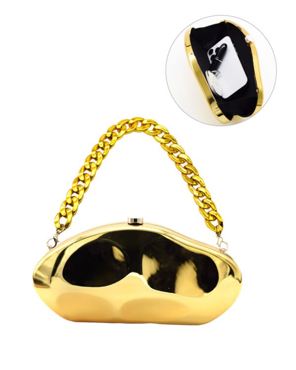 Ladies ‘wedding Party Dinner Bag,Metal Chain Shoulder Bag Gold