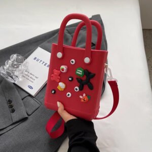 详情-04 DIY macaron colored beach bag,Equipped with adjustable straps red