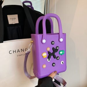详情-14 DIY macaron colored beach bag,Equipped with adjustable straps Purple